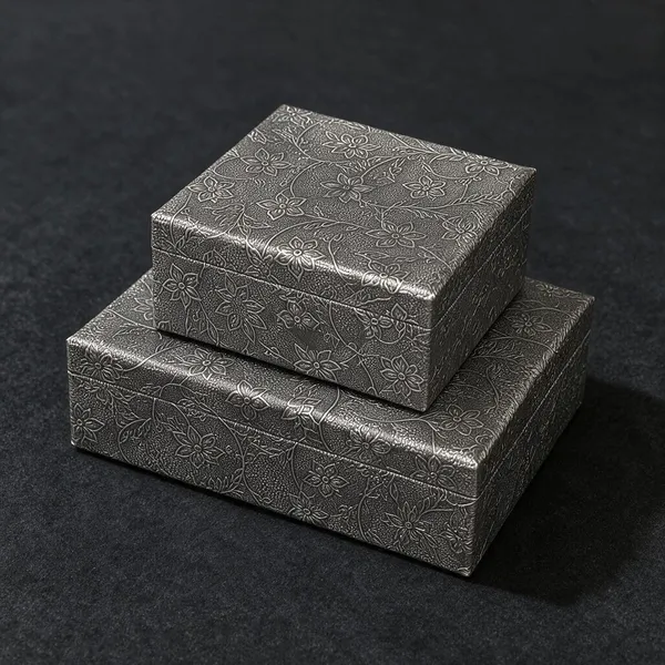 Mdf_&_Resin_Antique_Silver_Square_Nesting_Storage_Box_Set_Of_2