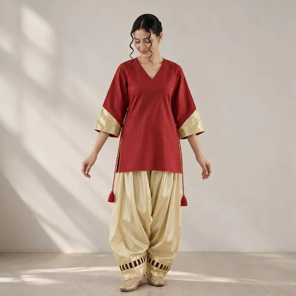 Red_And_Yellow_Cotton_Ethnic_Kurta_Set_For_Women