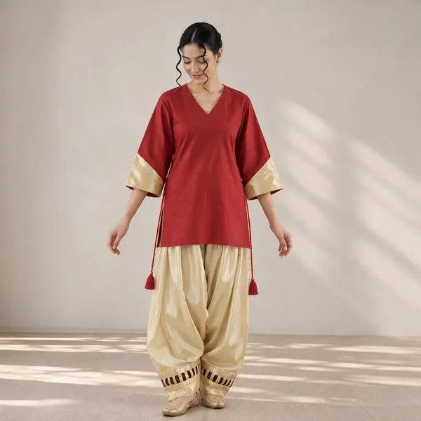 Red_And_Yellow_Cotton_Ethnic_Kurta_Set_For_Women