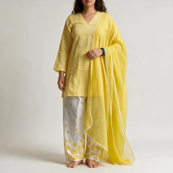 Yellow_Cotton_Traditional_Ethnic_Suit_Set_For_Women
