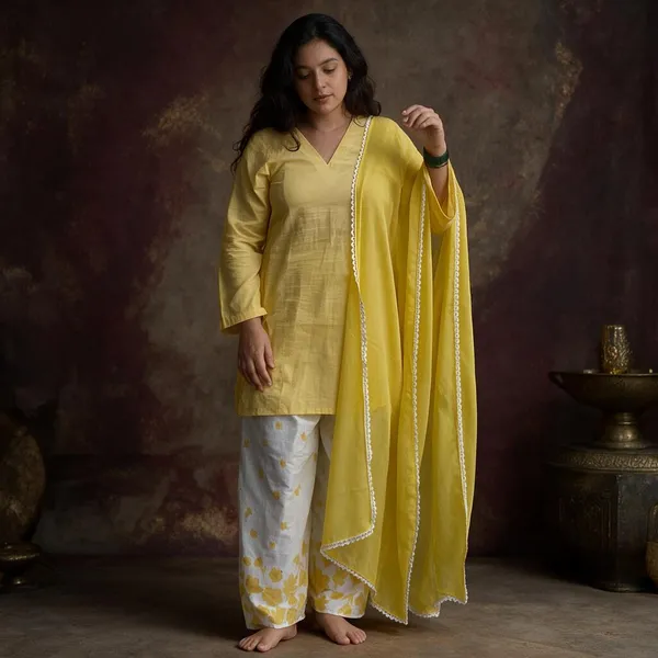 Yellow_Cotton_Traditional_Ethnic_Suit_Set_For_Women