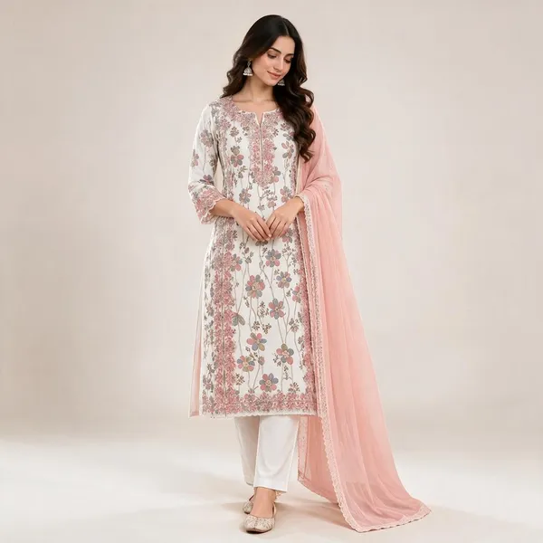Cream_Cotton_Floral_Print_Straight_Kurta_For_Women