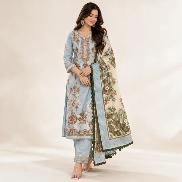 Blue_Cotton_Printed_Ethnic_Kurta_Set_For_Women