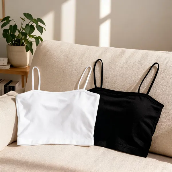 White_And_Black_Slim_Fit_Spaghetti_Strap_Crop_Top_for_Women