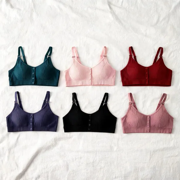 Multicolor_Ribbed_Front_Button_Bra_Set_for_Women