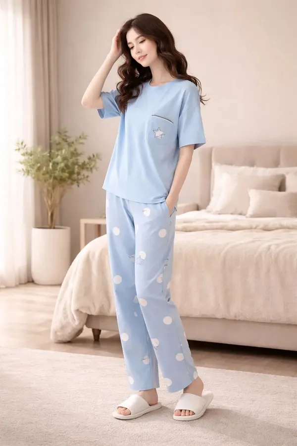 Light_Blue_Printed_Regular_Fit_Pyjama_Set_For_Women