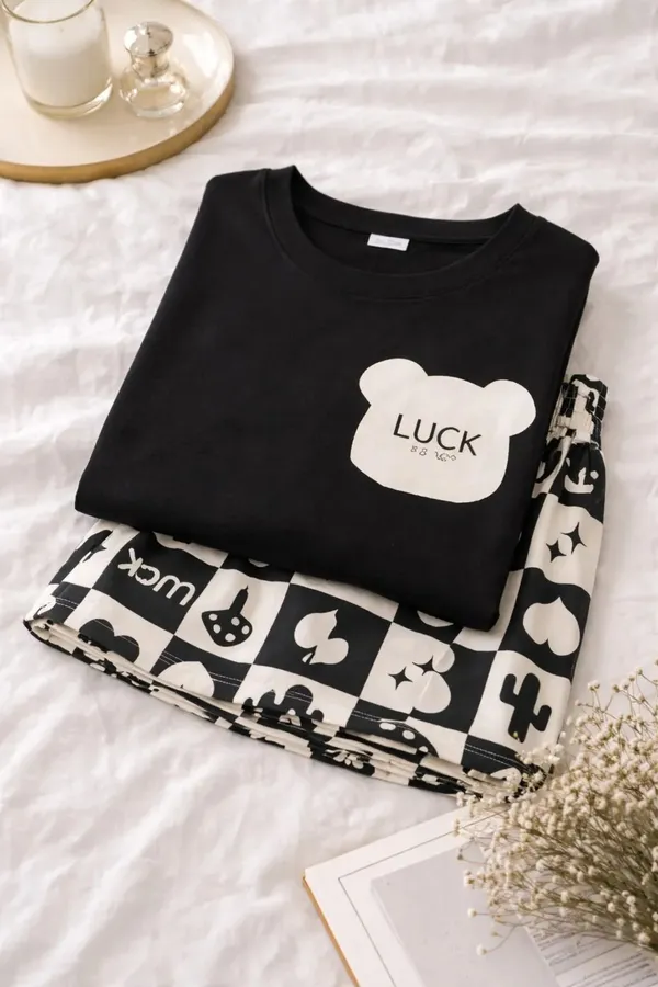 Black_Printed_Short_Sleeve_Sleepwear_Set_for_Women