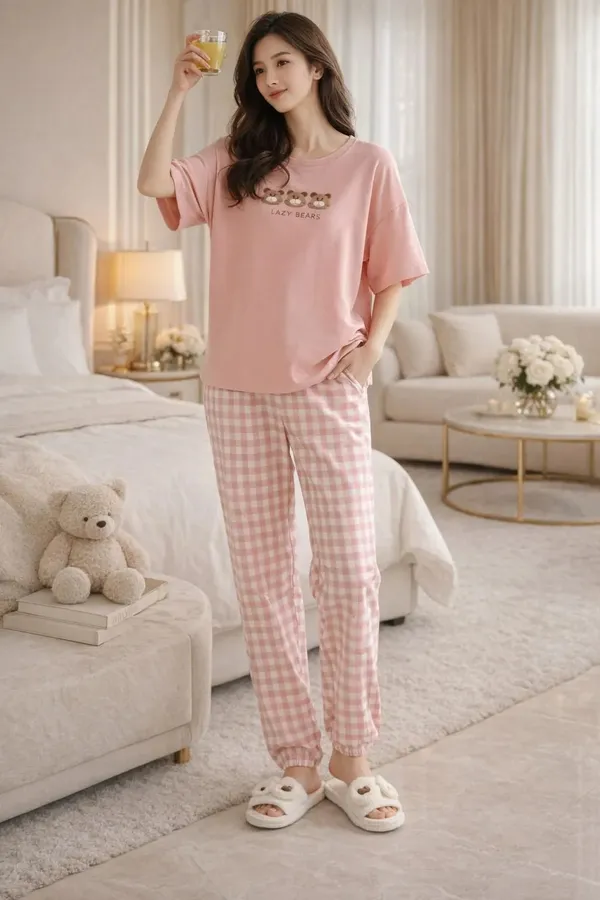 Pink_Checkered_Relaxed_Fit_Sleepwear_Set_for_Women