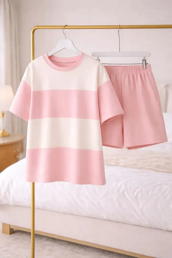 Pink_Striped_Relaxed_Fit_Sleepwear_Set_For_Women