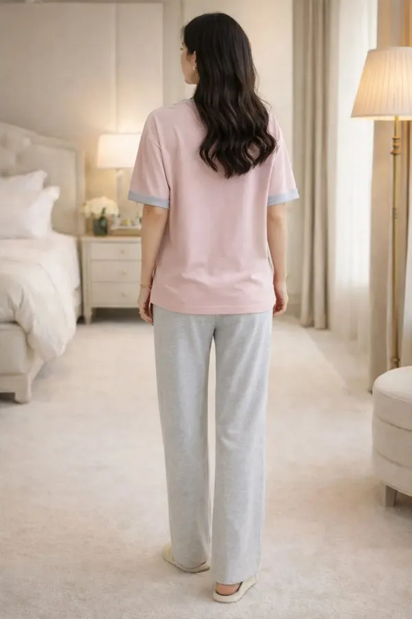 Pink_And_Grey_Short_Sleeve_Sleepwear_Set_for_Women