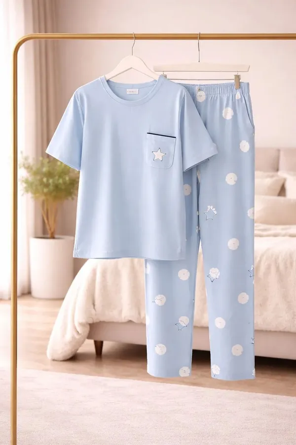 Light_Blue_Printed_Regular_Fit_Pyjama_Set_For_Women