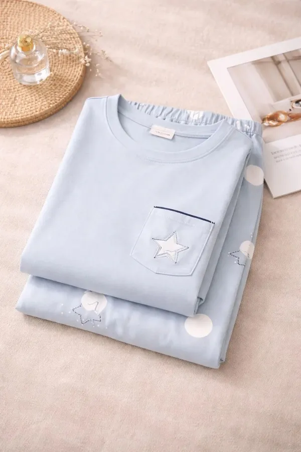 Light_Blue_Printed_Regular_Fit_Pyjama_Set_For_Women