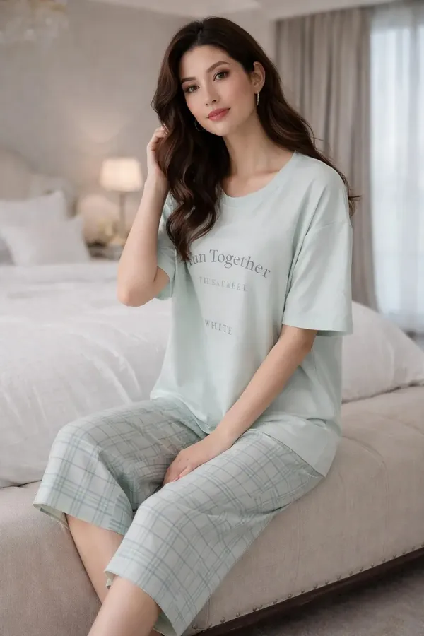 White_Plaid_Relaxed_Fit_Sleepwear_Set_for_Women
