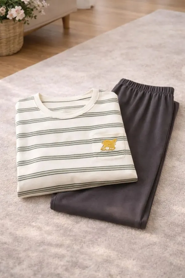 White_And_Charcoal_Striped_Pajama_Set_for_Men