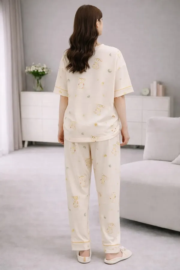 Cream_Printed_Short_Sleeve_Pajama_Set_for_Kids