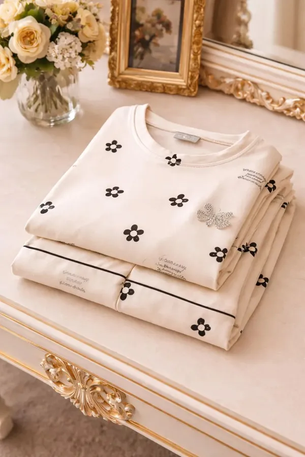 Cream_Floral_Print_Regular_Fit_Pajama_Set_For_Women