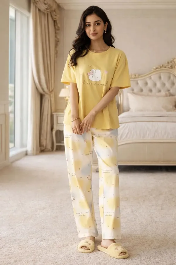 Yellow_Relaxed_Fit_Sleepwear_Set_For_Women