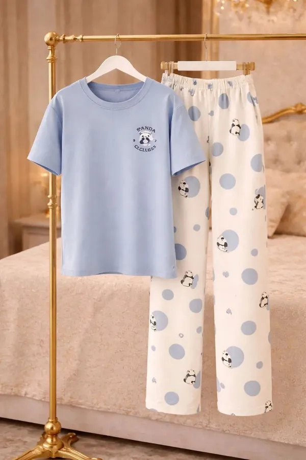 Blue_Printed_Short_Sleeve_Pajama_Set_for_Women