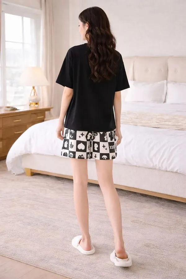 Black_Printed_Short_Sleeve_Sleepwear_Set_for_Women