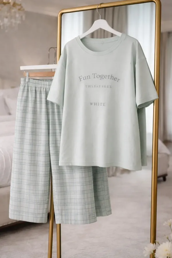 White_Plaid_Relaxed_Fit_Sleepwear_Set_for_Women