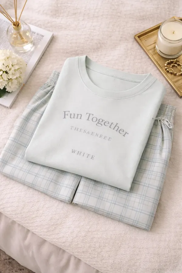 White_Plaid_Relaxed_Fit_Sleepwear_Set_for_Women