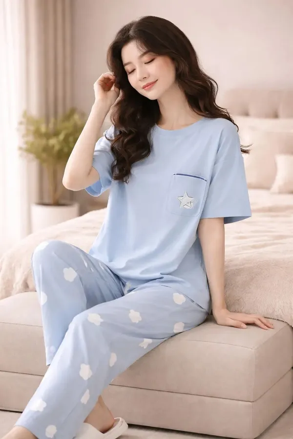 Light_Blue_Printed_Regular_Fit_Pyjama_Set_For_Women