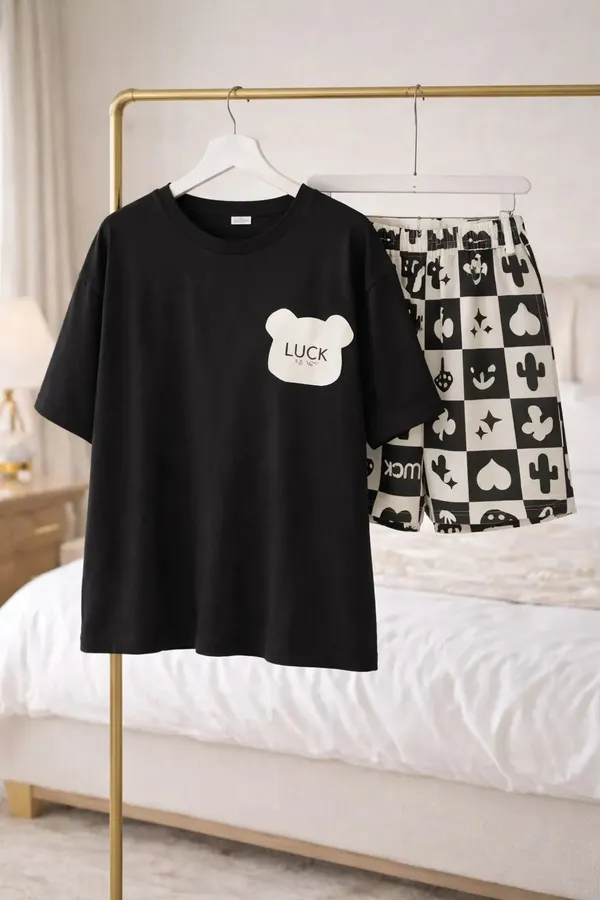 Black_Printed_Short_Sleeve_Sleepwear_Set_for_Women