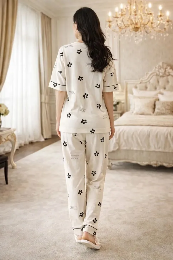 Cream_Floral_Print_Regular_Fit_Pajama_Set_For_Women