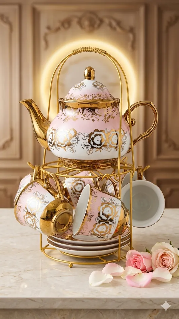Porcelain_Floral_Print_Tea_Set_With_Stand