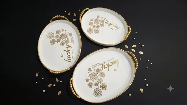 White_Floral_Print_Oval_Serving_Tray_Set