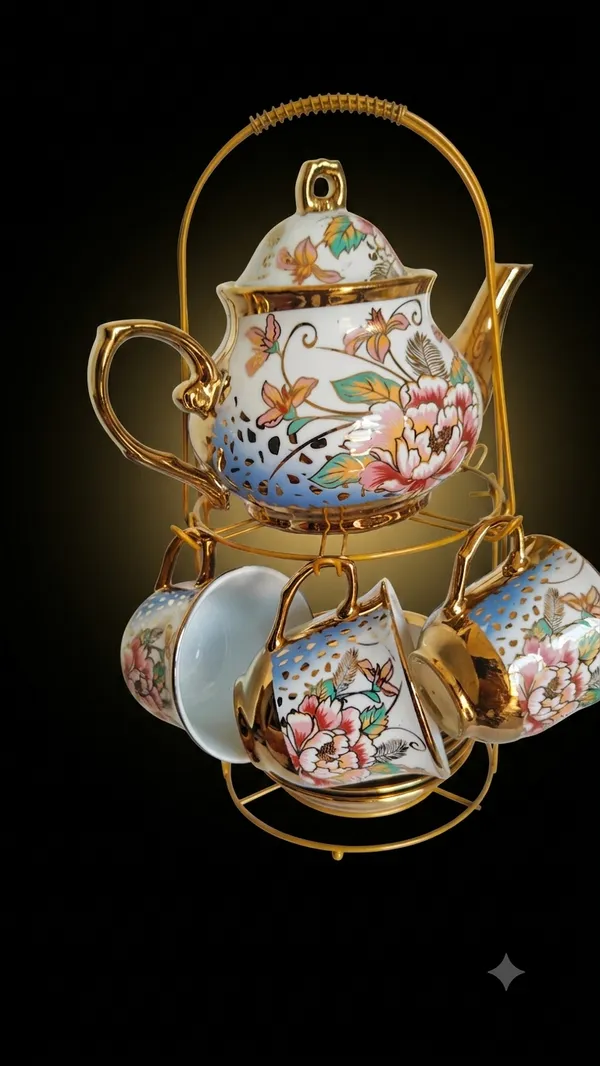 Ceramic_Floral_Print_Tea_Set_With_Metal_Stand