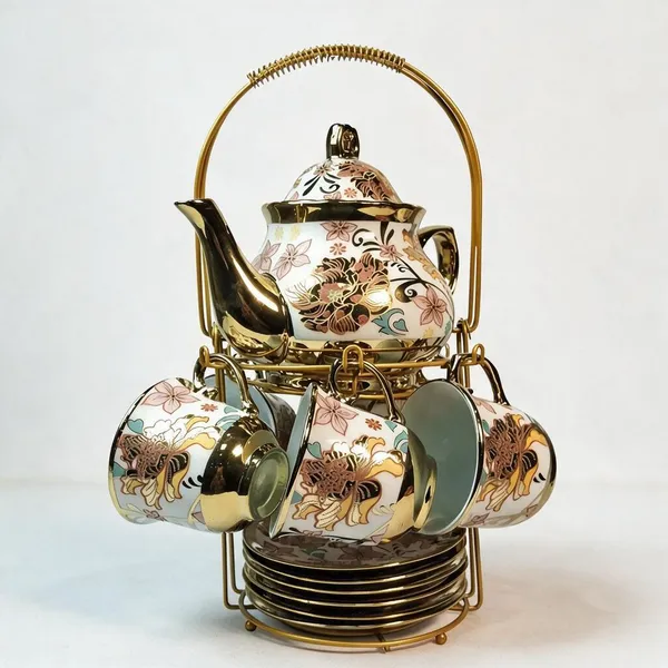 Ceramic_Floral_Print_Multicolor_Cup_&_Saucer_Set_With_Kettle