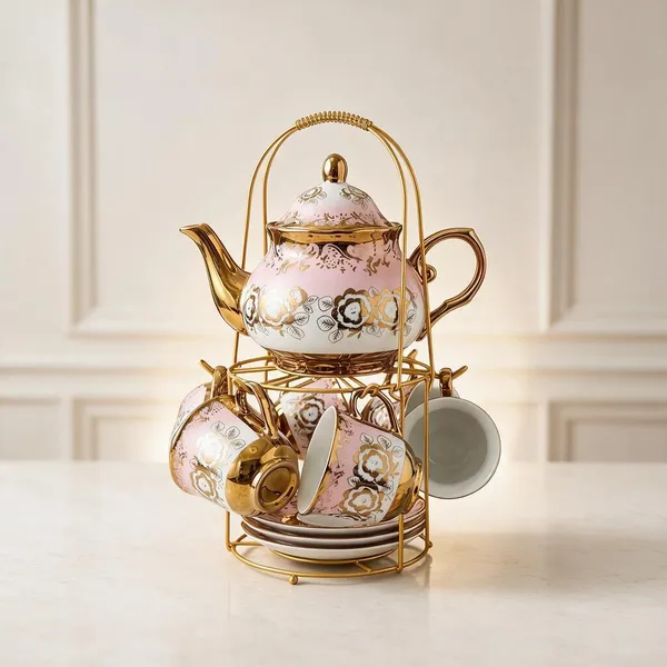 Ceramic_Floral_Print_Pink_Cup_Saucer_Set_With_Kettle