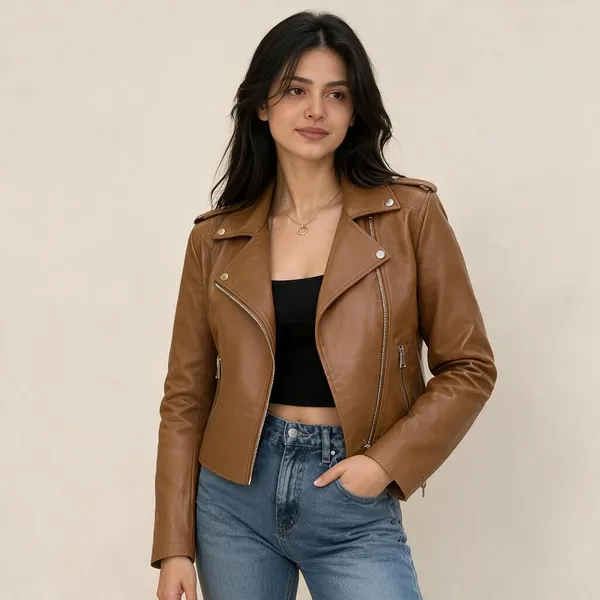 Brown_Leather_Look_Biker_Jacket_For_Women