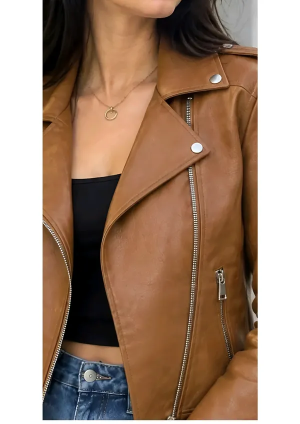 Brown_Leather_Look_Biker_Jacket_For_Women