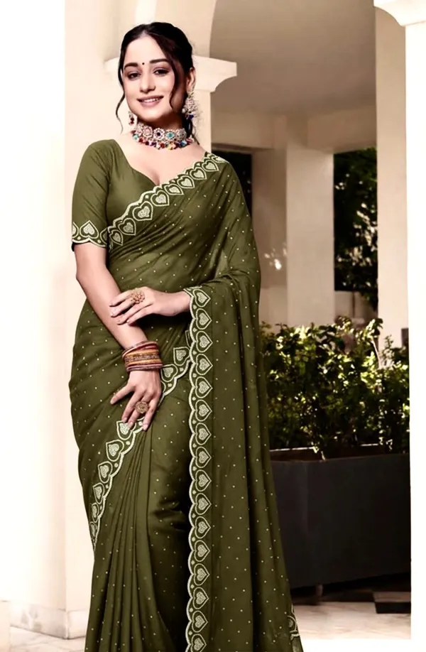 Olive_Green_Georgette_Silk_Patterned_Saree_For_Women