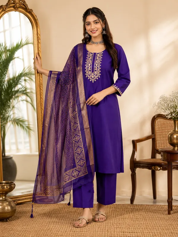 Purple_Roman_Silk_Straight_Embroidered_Kurta_Set_For_Women