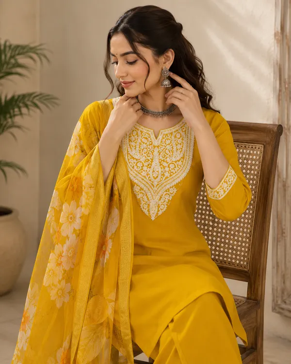 Yellow_Roman_Silk_Straight_Embroidered_Kurta_Set_For_Women