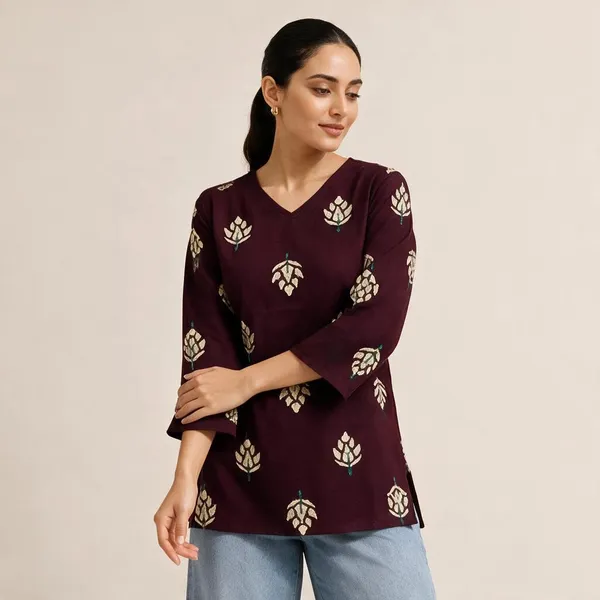 Maroon_Cotton_Straight_Buta_Printed_Kurti_For_Women