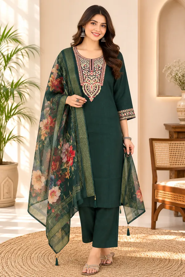 Green_Viscose_Rayon_Straight_Embroidered_Kurta_Set_For_Women