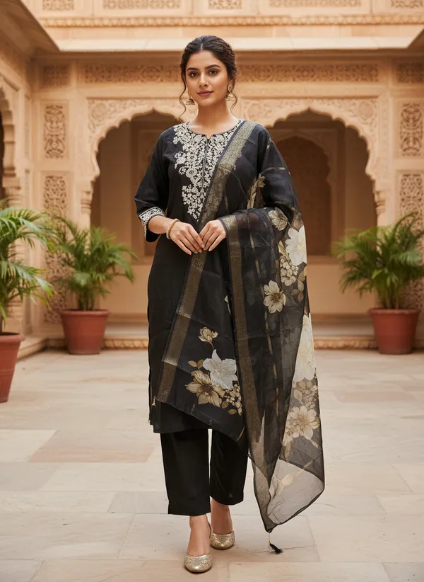 Black_Roman_Silk_Straight_Floral_Print_Kurta_Set_For_Women