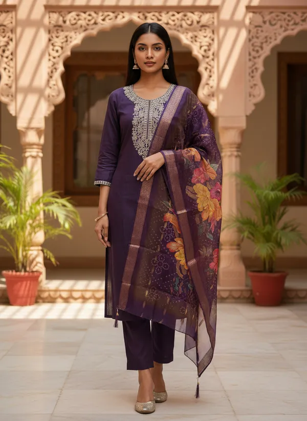 Purple_Roman_Silk_Straight_Embroidered_Kurta_Pant_Set_For_Women