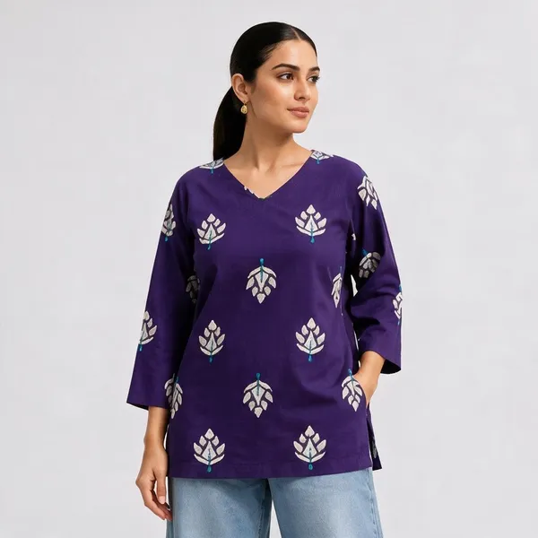Purple_Cotton_Straight_Printed_Kurti_For_Women
