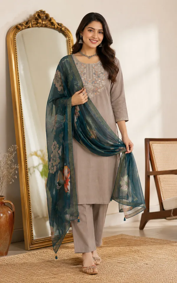 Grey_Roman_Silk_Straight_Embroidered_Kurta_Set_For_Women