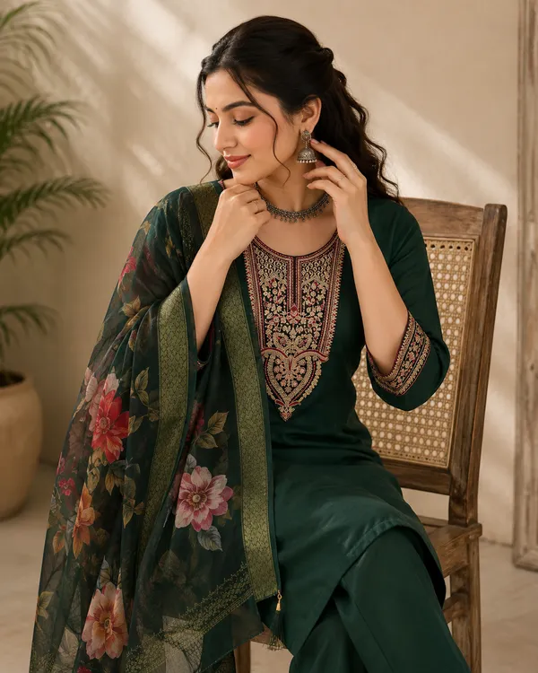 Green_Viscose_Rayon_Straight_Embroidered_Kurta_Set_For_Women