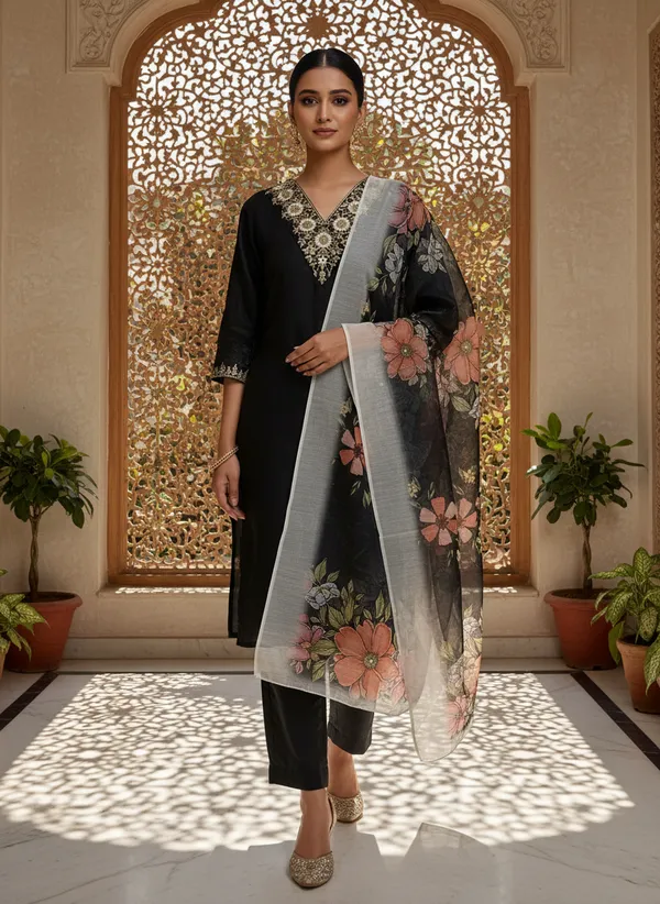 Black_Viscose_Rayon_Straight_Embroidered_Kurta_Set_For_Women