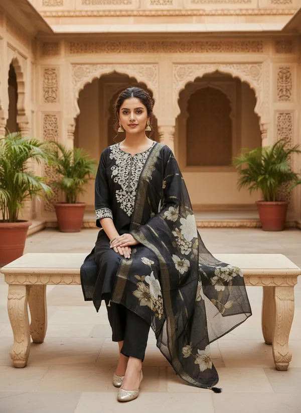 Black_Roman_Silk_Straight_Floral_Print_Kurta_Set_For_Women