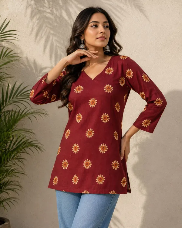 Maroon_Cotton_Straight_Floral_Printed_Kurti_For_Women