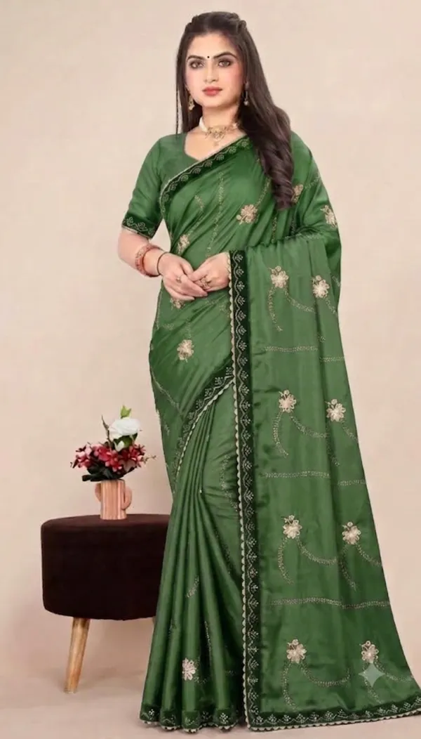 Green_Heavy_Chinnon_Embroidered_Saree_For_Women