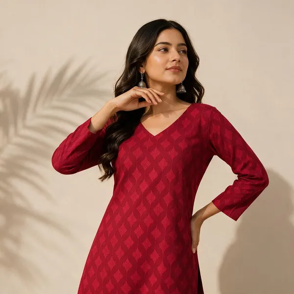 Red_Cotton_Straight_Geometric_Printed_Kurta_For_Women